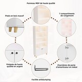 thumbnail of Bücherregal 80x30x173 cm mit LED-Beleuchtung Doppeltüren 7 Fächer Massivholzbeine MDF Weiß modernes Stauraumregal für Wohnbereich