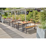 thumbnail of METRO PROFESSIONAL Set di mobili da esterno Modano 3 pezzi, legno di acacia/acciaio, 1 tavolo 162 x 70 cm, 2 panche 147 x 30 cm, marrone naturale/nero