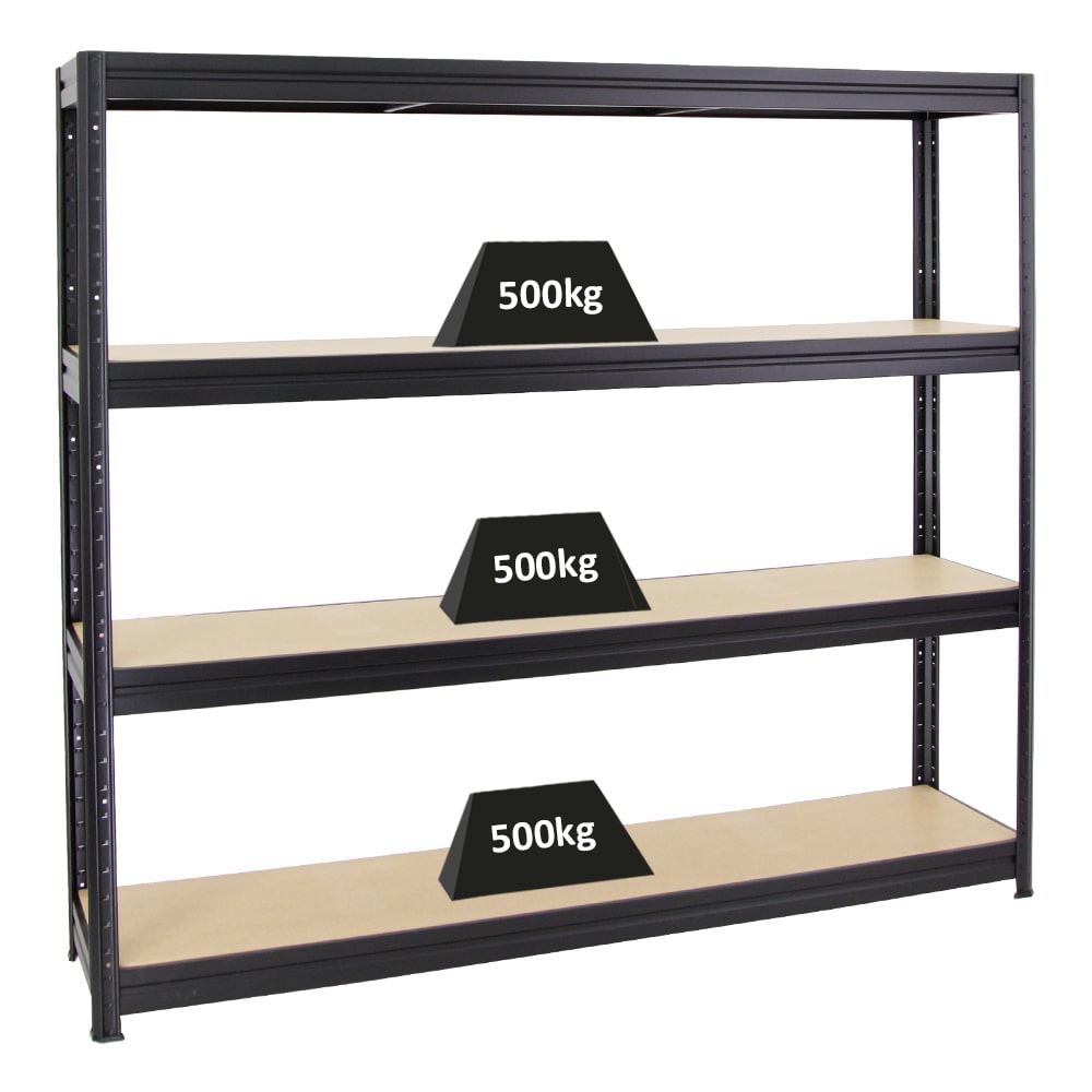 PROREGAL Schwerlastregal Dino | HxBxT 180x200x45 cm | Fachlast 500kg | Schwarz | Steckregal Lagersystem Stecksystem Regalsystem