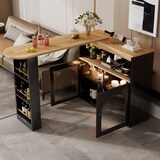 thumbnail of Bartisch ausziehbar drehbar Schwarz 193x39x105 cm mit LED-Beleuchtung Glasfront, 3-stufigem Stauraum, flexibel als Stehtisch und Beistelltisch