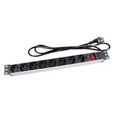 thumbnail of Bloc multiprise PDU avec interrupteur et protection contre les surcharges, 8 prises type E, 2,15 m, 3G1.5, pour intérieur, noir/gris, rack 19 pouces