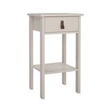 thumbnail of WellHome - Nachttafeltje met 1 lade en metalen of leren handgreep in kleur Beige-grijs 40 x 35 x 71 cm - Guadalquivir