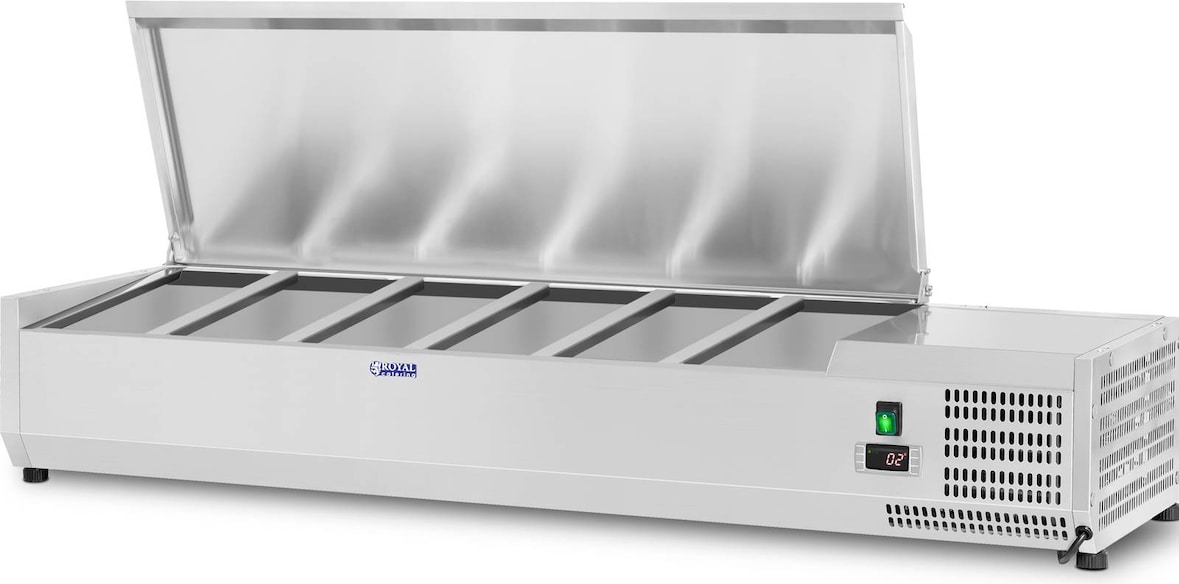 Royal Catering Kühlaufsatzvitrine - 140 x 39 cm - 6 GN 1/3 Behälter