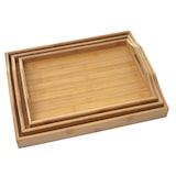 thumbnail of 3er Set Tablett HWC-B86, Serviertablett Holztablett Frühstückstablett Dekotablett, Bambus