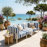 thumbnail of Modulaire lage gestreepte tuinset voor 3 personen Pacificblauw Oviala 232x80 cm