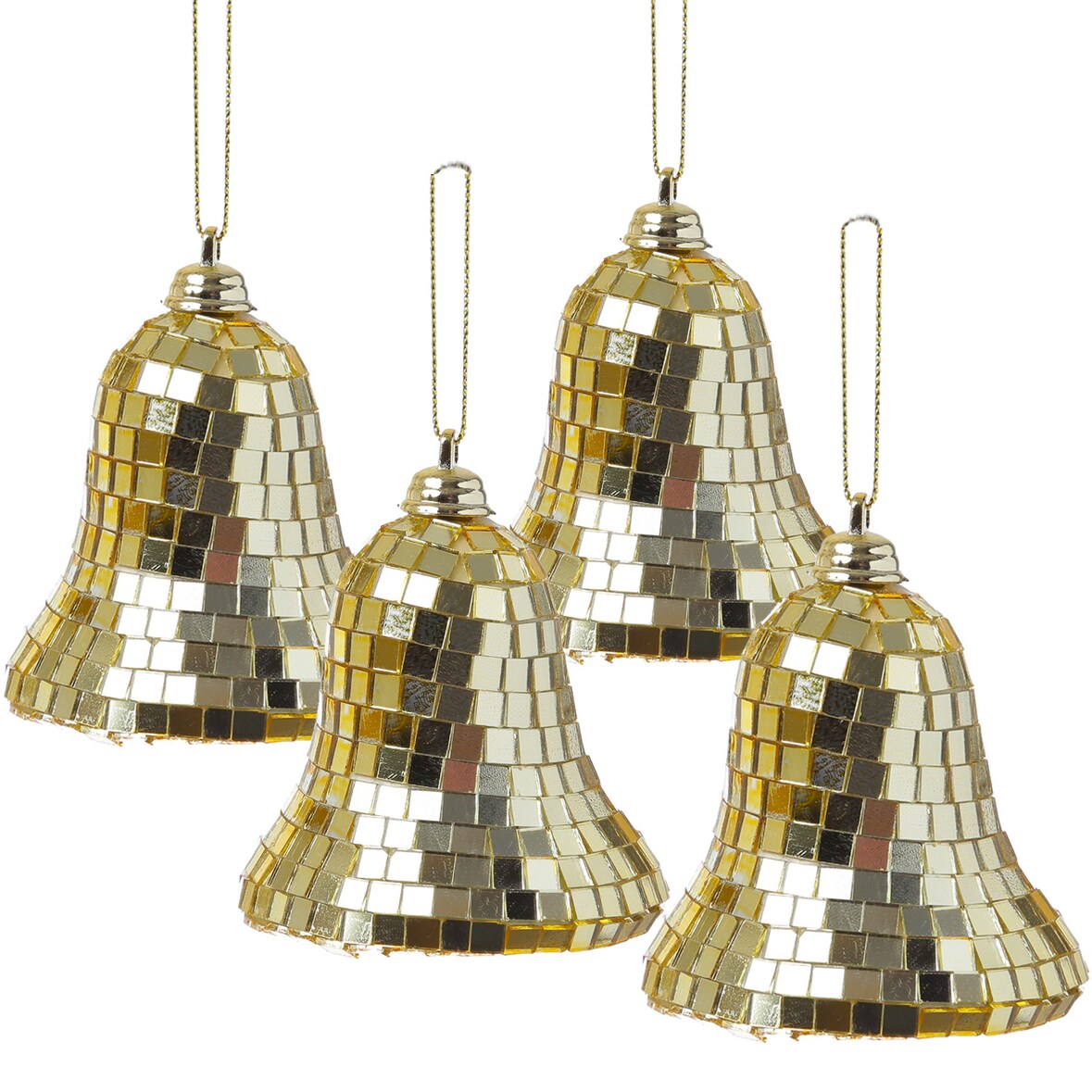 Weihnachtsbaumschmuck Glocken im Discokugel Look H: 8cm gold 4er Set