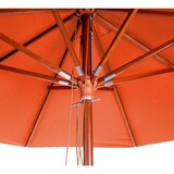 thumbnail of Gastronomie Holz-Sonnenschirm HWC-C57, Gartenschirm, Polyester/Holz 14kg, rund Ø3m Seilzug stoßsicher ~ terracotta