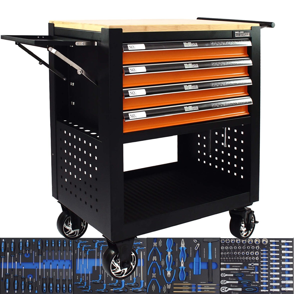 Werkstattwagen Profi Compact bestückt 85 x 68 x 46 cm 4 Schubladen mit148tlg. CV-Werkzeug Ablage