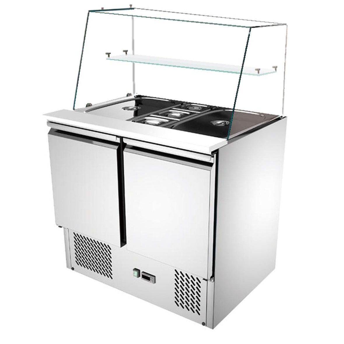 Skyrainbow Saladette 2 deuren, 90 x 70 recht glazen opbouw, helder glas