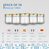 thumbnail of Lote de 20 tarros de vidrio vacíos 130 ml con tapa dorada - Para mermeladas, miel, conservas y yogur