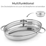 thumbnail of KLAMER Bräter mit Deckel 38 cm, backofengeeignet, 8,5L XXL Bräter mit Deckel, mit 4L Deckelpfanne, für alle Herdarten inkl. Induktion, Edelstahl Brät…