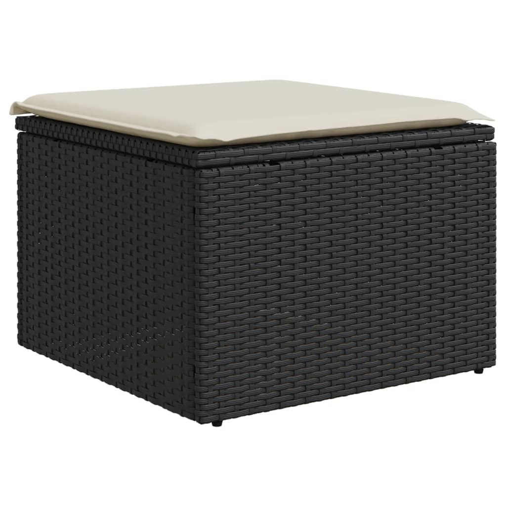 vidaXL Gartenhocker mit Kissen, Gartenstuhl mit abnehmbarem waschbarem Bezug, Hocker mit Stahlrahmen, Sitzhocker Terrassenhocker, Schwarz Poly Rattan