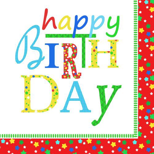 10 X 20 Servietten, 3-lagig 1/4-Falz 33 cm x 33 cm "Happy Birthday"