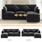 thumbnail of Dreisitzer-Sofa 216x161x81 Grau mit Fußhocker, Chenille Stoff, Komfortkissen, L-förmig erweiterbar, Wohnzimmer Couch