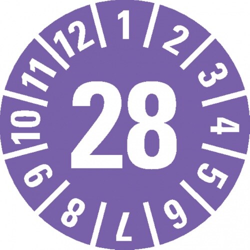 Dreifke® Prüfplakette 28, violett, Folie, ablösbar, Ø 15mm, 60 Stk.