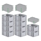 thumbnail of PROREGAL SparSet 10x Eurobox NextGen Grip mit Auflagedeckel & 4 grünen Verschlüssen, HxBxT 22x30x40cm, 20L, Grau, Griffe offen, Eurobehälter