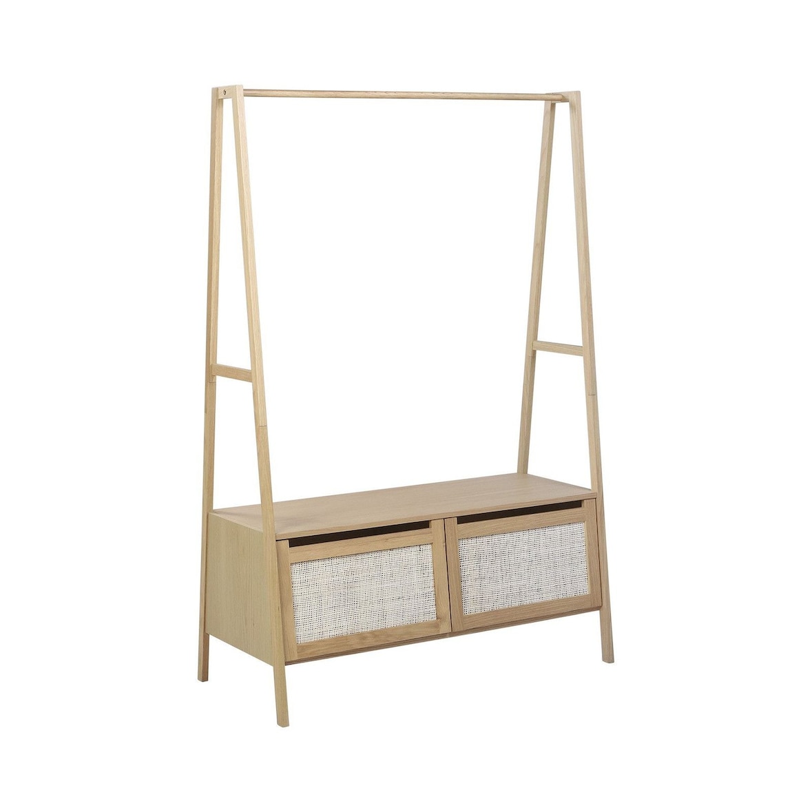 Portant vêtements bois et cannage de rotin L110 x H165 cm ARKA Chêne