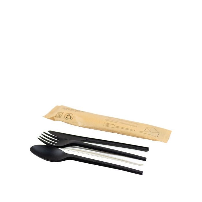Natureko Herbruikbare CPLA bestekset zwart vork/mes/lepel/ser