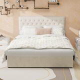 thumbnail of Polsterbett 140x200 Stoffbett Doppelbett mit Stauraum hohes gepolstertes Kopfteil Holzlatten stabil modernes Design Schlafzimmer Beige
