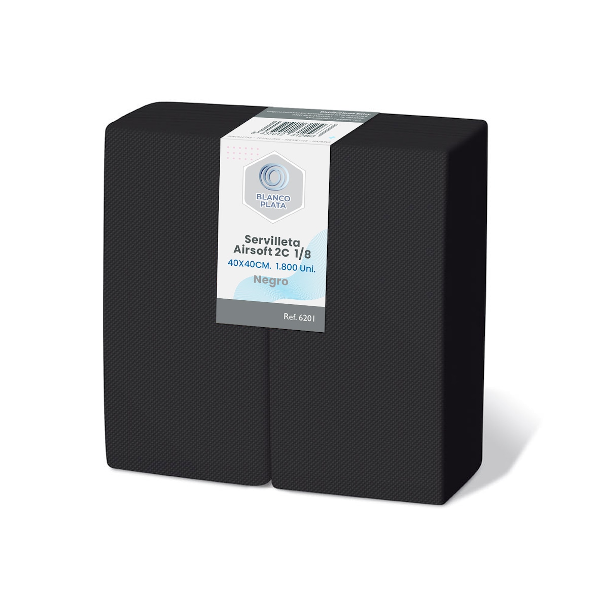 Servilleta Airsoft 40x40cm 2 capas 1/8 negro Blancoplata 1800 unidades