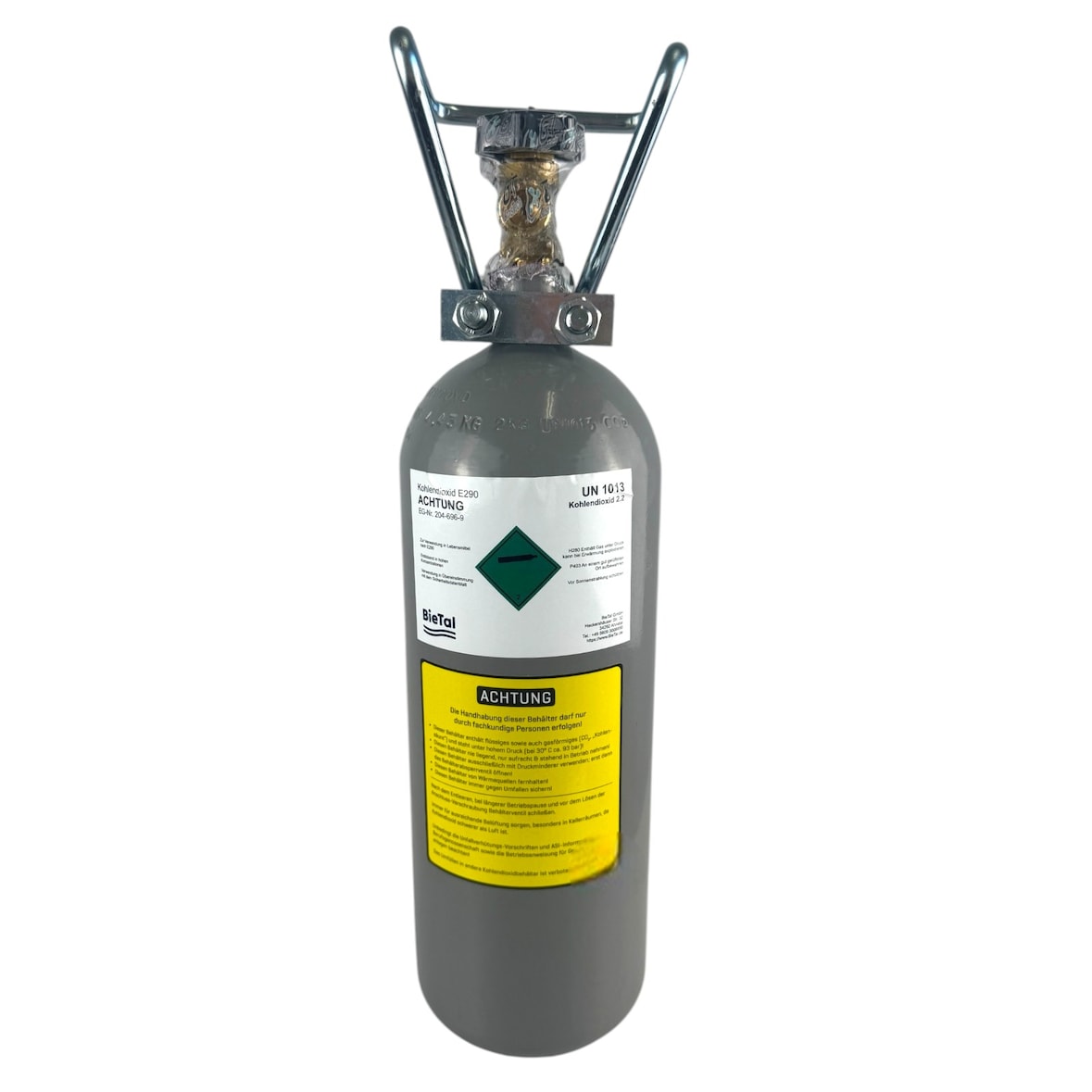 Kohlensäureflasche CO2 Flasche BieTal® mit Füllung 2 kg E290 & TÜV-Zulassung