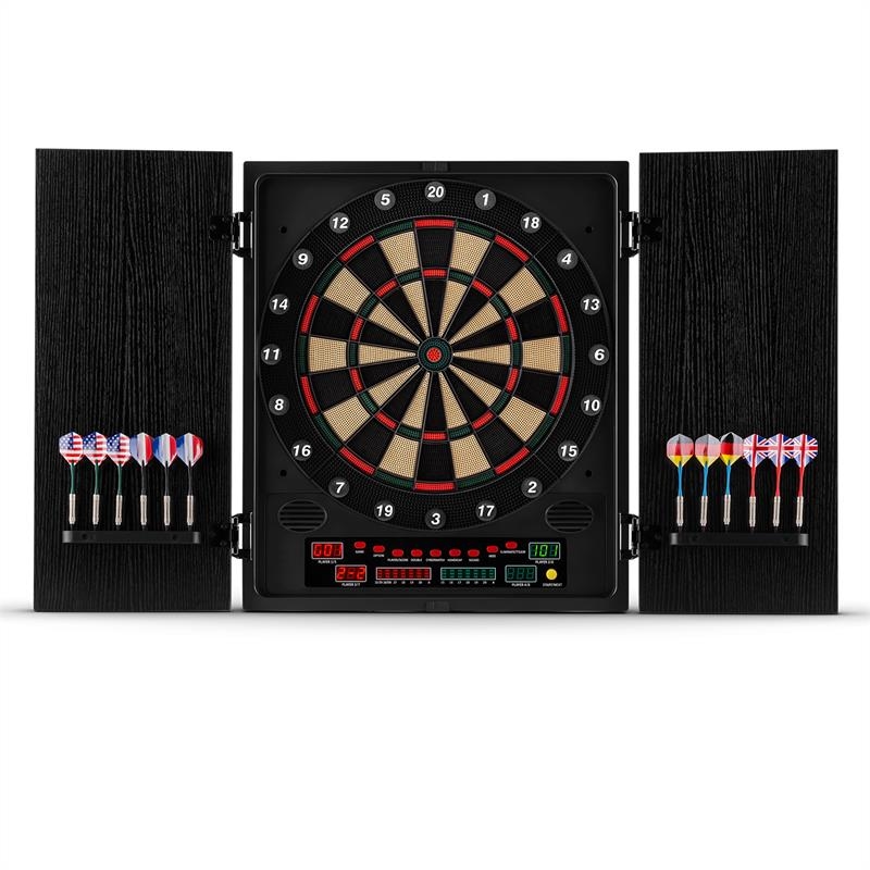 klarfit Dartmaster 180 Dartscheibe Dartautomat Softtip Türen schwarz Schwarz