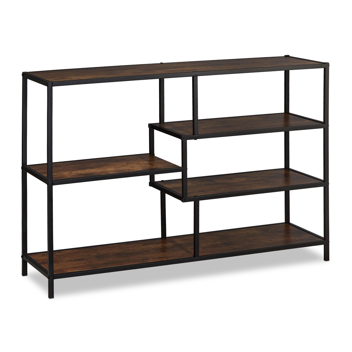 Relaxdays Regal im Industrial Style, 5 Ablagen, Holzoptik, Vintage Sideboard, HxBxT: 79x115x33 cm, schwarz/dunkelbraun
