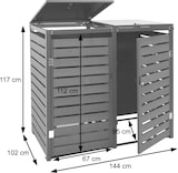 thumbnail of XL 2er/4er Mülltonnenverkleidung HWC-K14, Mülltonnenbox, 117x144x102cm WPC Edelstahl 88kg ~ Walnuss-Holzoptik