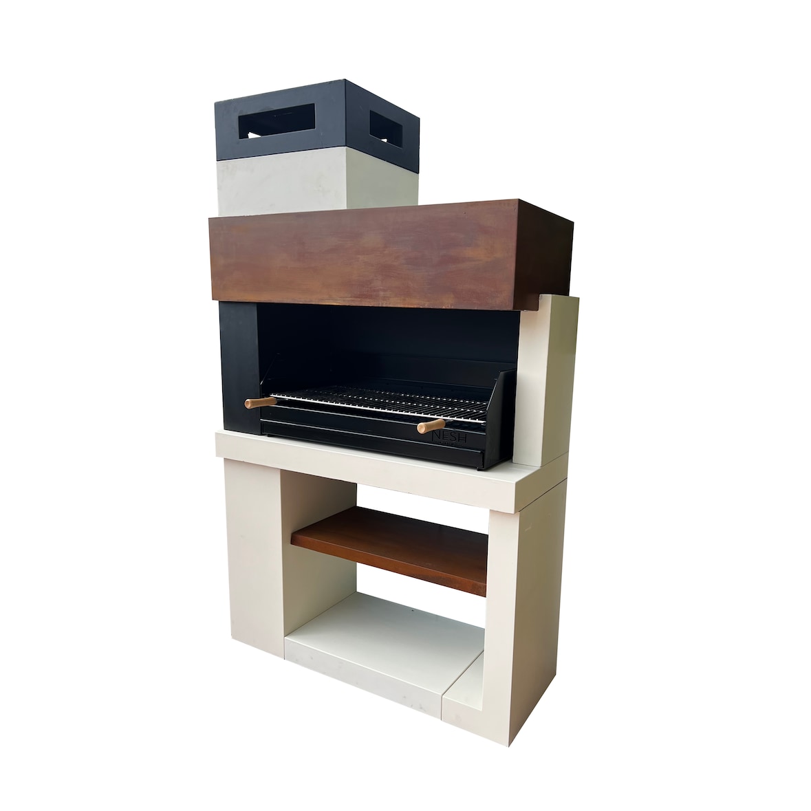 BBQ ARTICIMENTOS CAPRICE mediterrânica - Barbacoa simples, en cemento pintado beige, negro y "oxido" - 127x51x211cm