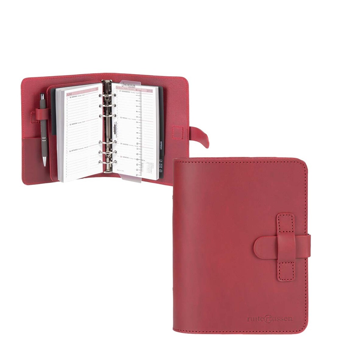 Ruitertassen Terminplaner A6 (16x20cm) Leder rot Terminkalender mit Systemeinlage und Kalender 1 Woche auf 2 Seiten
