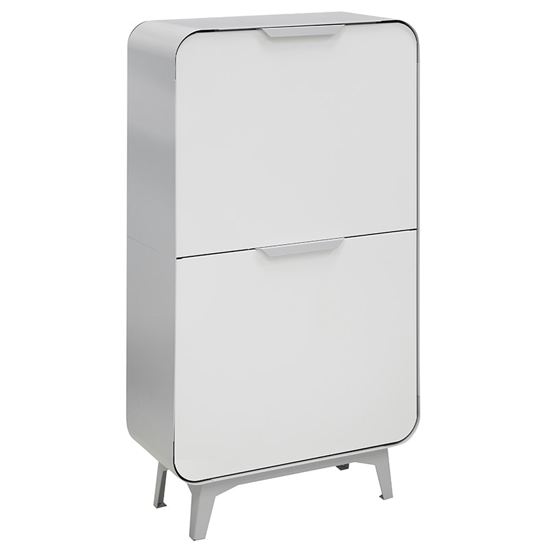 ARREGUI Round CR421-R Cubo de Basura y Reciclaje de Acero de 4 Compartimentos de Diseño, Cubos de Basura de Cocina, 4x17L (68L), plata y blanco mate
