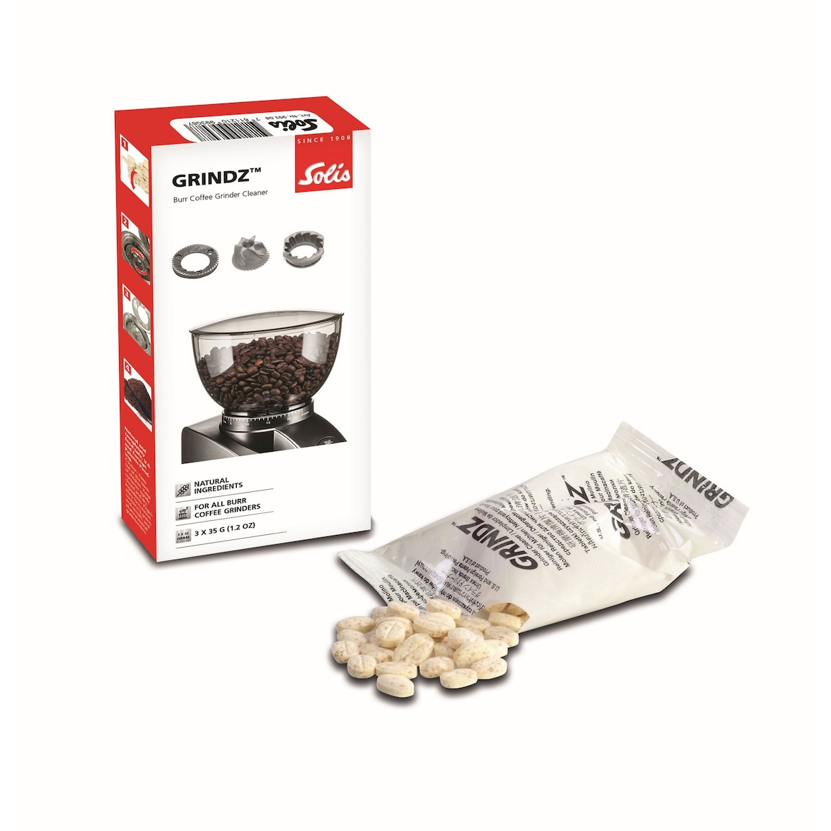 Solis Grindz™, Reinigungstabletten für Kegelkaffeemühlen, 3 x 35 g Beutel