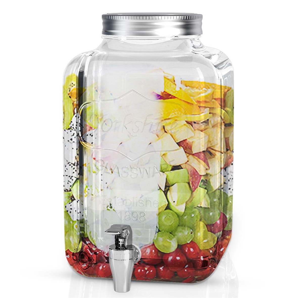 Intirilife Getränkespender 4 Liter aus Glas mit Zapfhahn - 16 x 25.5 cm - Wasserspender Saftspender Limonadenspender Glasbehälter für Getränke