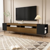 thumbnail of TV-Schrank 180x36x43 cm in Schwarz und Holzoptik mit 2 Türen, offenen Fächern und Kabelmanagement für modernes Wohnzimmer
