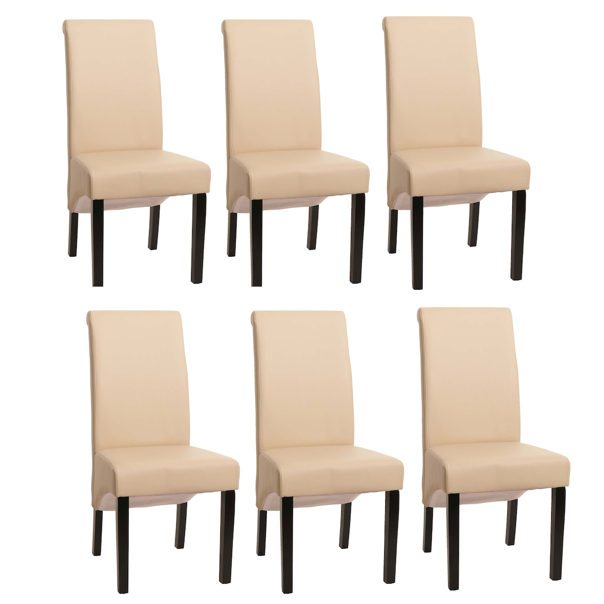 Set di 6 sedie da sala da pranzo Sedia da cucina Sedia M37 ~ Pelle, crema, piedi scuri