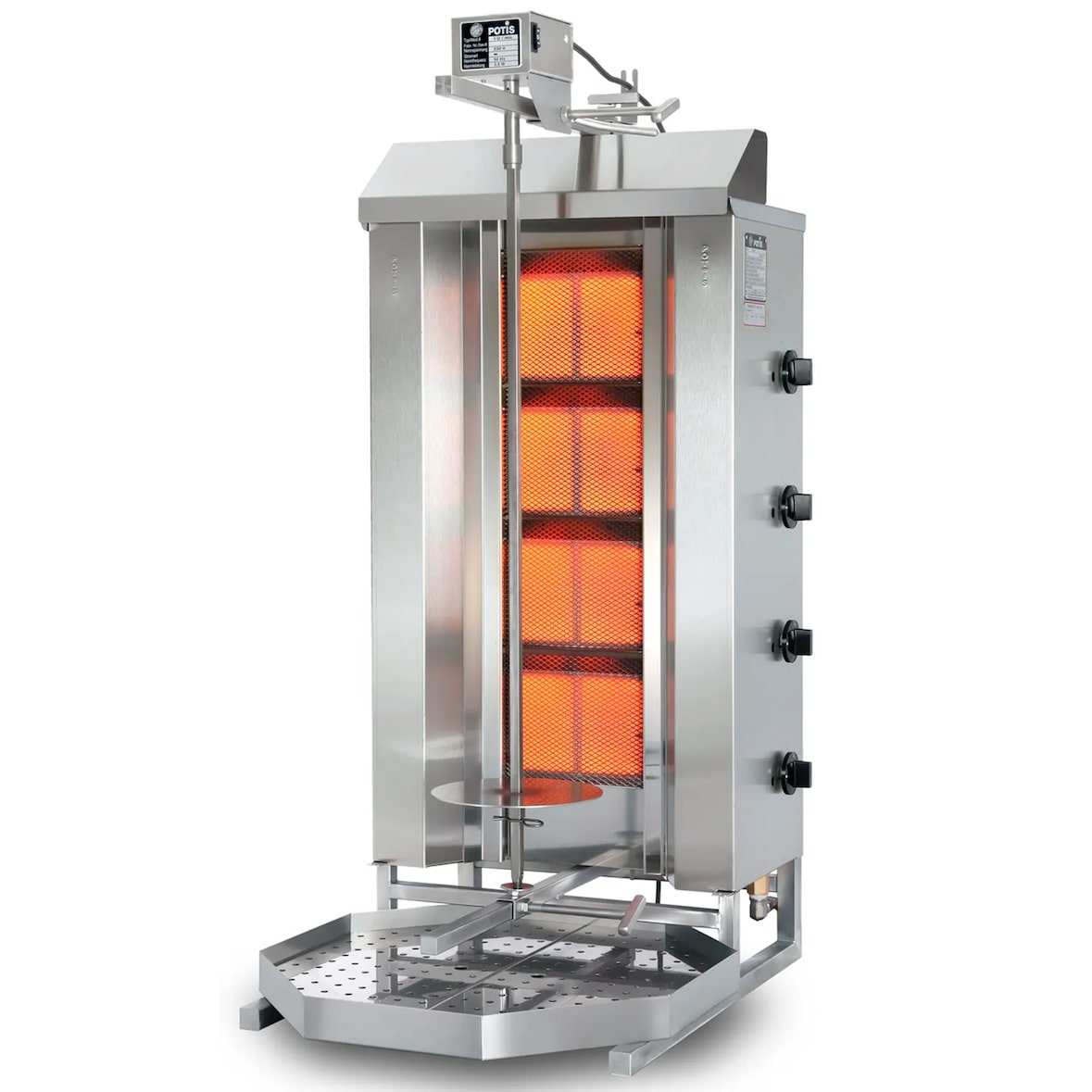 Professionelle Kebabmaschine mit Butangas POTIS GD4 für Gastronomie. Vertikalgrill für Döner Kebab, Gyros und Shawarma für Bar und Restaurant.