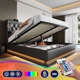 thumbnail of Merax Polsterbett Doppelbett 180*200 cm, Hydraulisches Stauraumbett, mit USB Typ-C Ladefunktion, LED-Funktion(Ohne Matratze), PU, Schwarz
