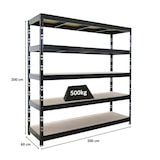thumbnail of Profi Schwerlastregal Rhino | HxBxT 200x200x60cm | 5 Spanplatten-Ebenen 8mm | Fachlast 500kg | Schwarz
