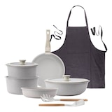 thumbnail of BERGNER - 10-teiliges Kochgeschirr-Set aus Aluminiumguss mit Antihaftbeschichtung, abnehmbarem Griff und dunkelgrauer Baumwollschürze 75x80 cm