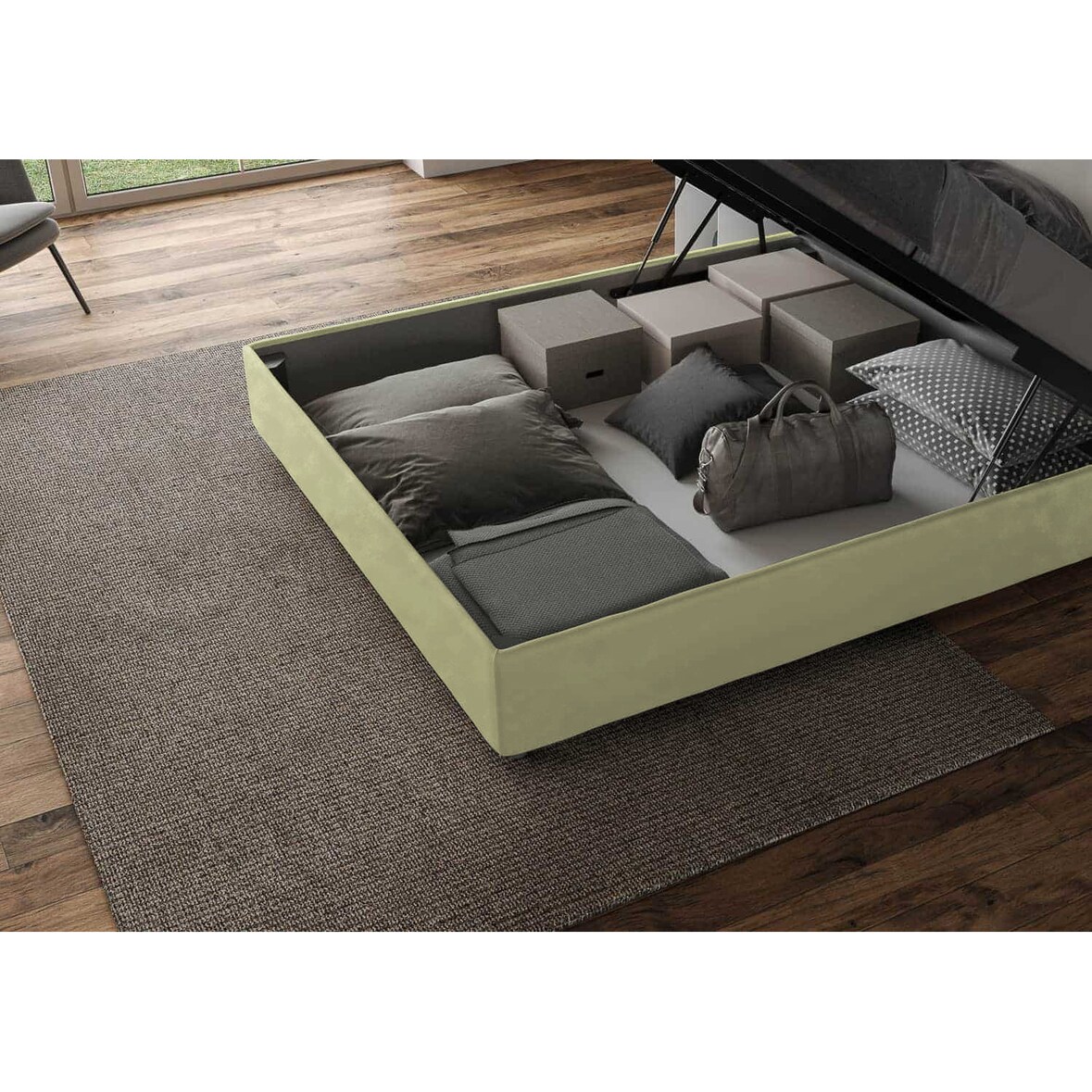 Cama con almacenaje Antea 150x210 té verde