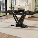 thumbnail of Ausziehbarer Esstisch Teleskoptisch 76x160x75 cm Marmordekor Schwarz mit Metallschienen Verriegelung und verstellbaren Füßen MDF Metall