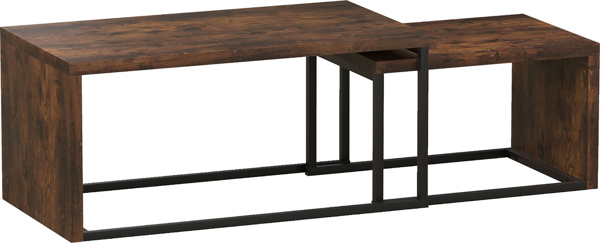 Couchtisch Set 90x48x42 cm mit Satztisch stapelbar MDF Metallgestell Beistelltische im 2er Set Rustikales Braun+Schwarz