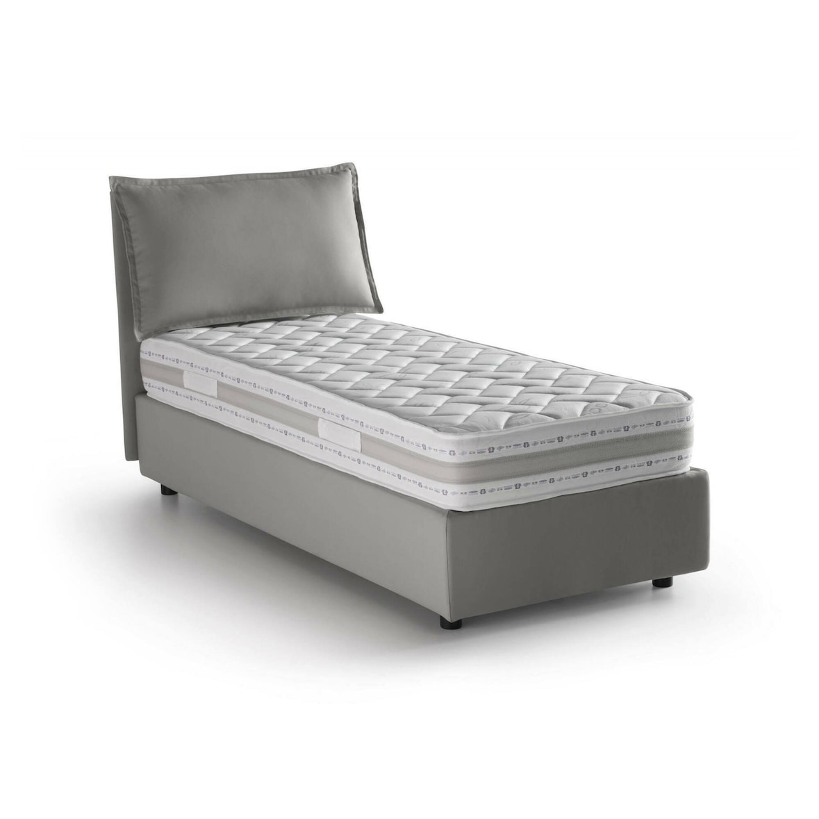 Dmora Letto singolo Penelope, Letto contenitore con rivestimento in tessuto, 100% Made in Italy, con materasso Cm 90x190 incluso, Grigio