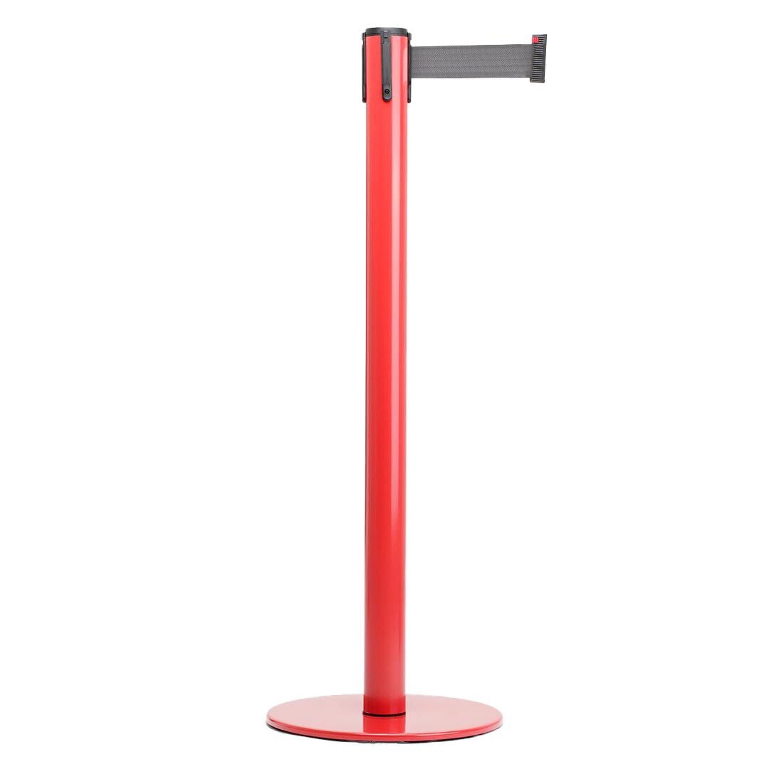 Danieli - Colonnina Segnapercorso con Nastro Estensibile Fino a 3 metri. Metallo Rosso, Base Anti-inciampo (Grigio)