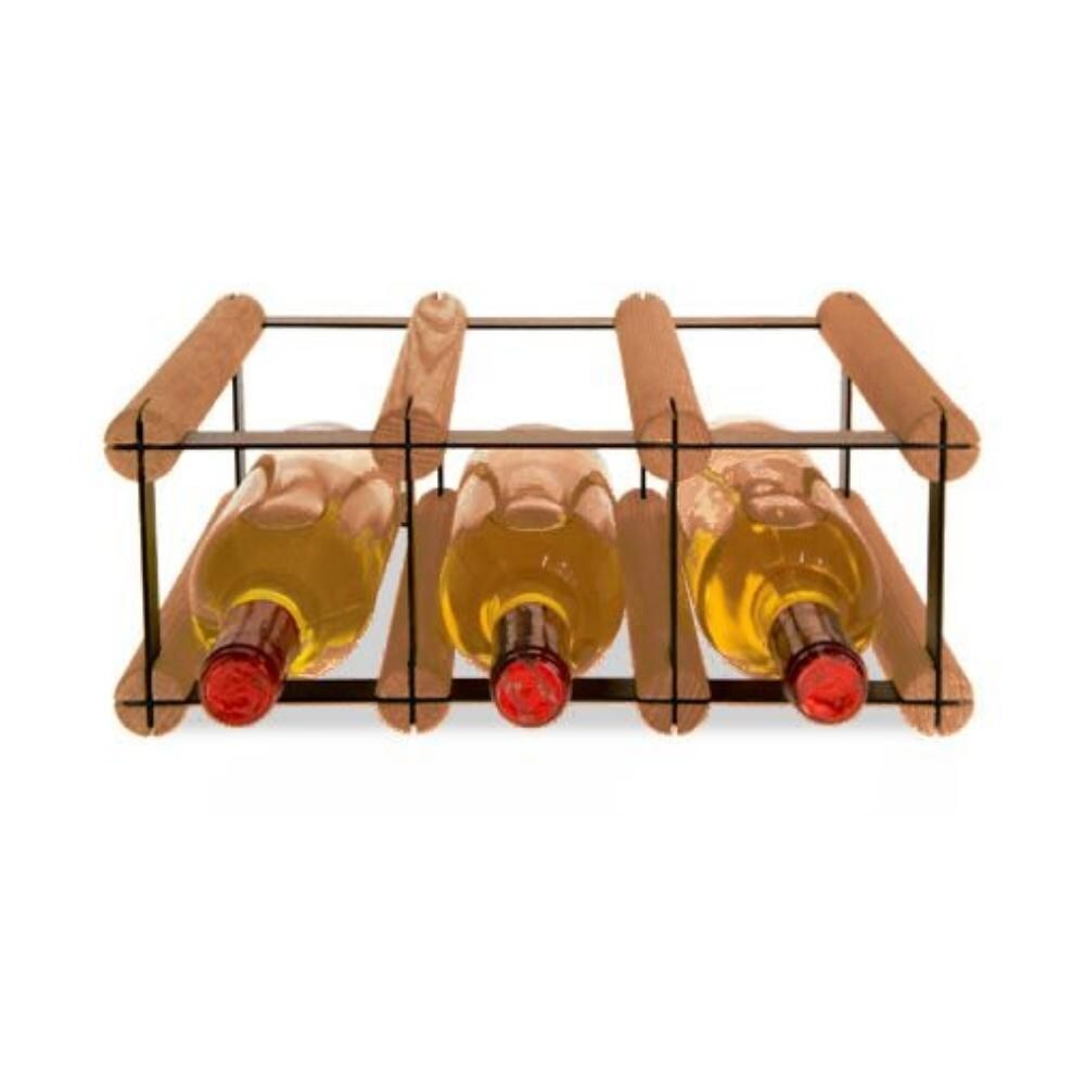 PROREGAL Modulares Weinregal VINOTECA MOD METAL | HxBxT 12,5x32,5x24,5cm | 3x1 Flaschen | Massives Kiefernholz | Braun geölt | Flaschenregal