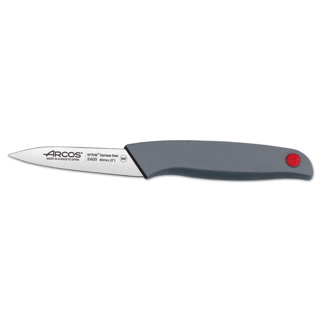 Arcos Cuchillo Mondador, Hoja de Acero Inoxidable NITRUM de 80 mm, Mango de Polipropileno recubierto de Elastómero, Color gris
