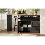 thumbnail of Bartisch ausziehbar Schwarz 204x39x105  mit Stauraum Snack Regal 360 Grad Drehteller Klappschubladen MDF Metallgriffe