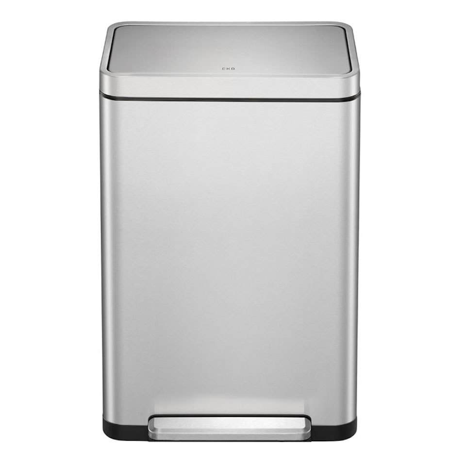 PROREGAL Stilvoller rechteckiger Treteimer mit extra breitem Pedal & gedämpften Stay-Open-Deckel | 45 Liter, HxBxT 65x43,3x33,4cm | Edelstahl