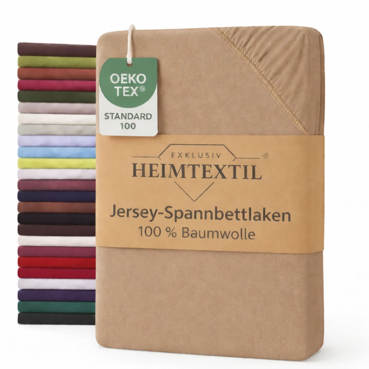 EXKLUSIV HEIMTEXTIL Marke Jersey Spannbettlaken 120 x 200 cm Sand 100% Baumwolle Öko - Tex Zertifiziert Bed-Sheet Bettlaken Spannbetttuch Topper Leine