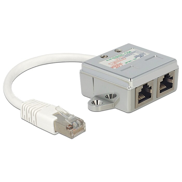 Delock RJ45 Port Doppler 1x RJ45 Stecker > 2x RJ45 Buchse 1x Ethernet, 1x ISDN